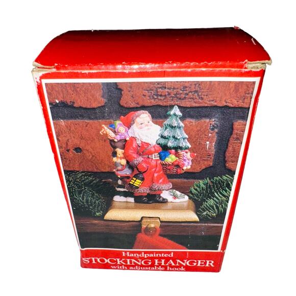 Vintage Hand Painted Santa Christmas Stocking Hanger Holder With Cast Iron Base - Picture 8 of 12